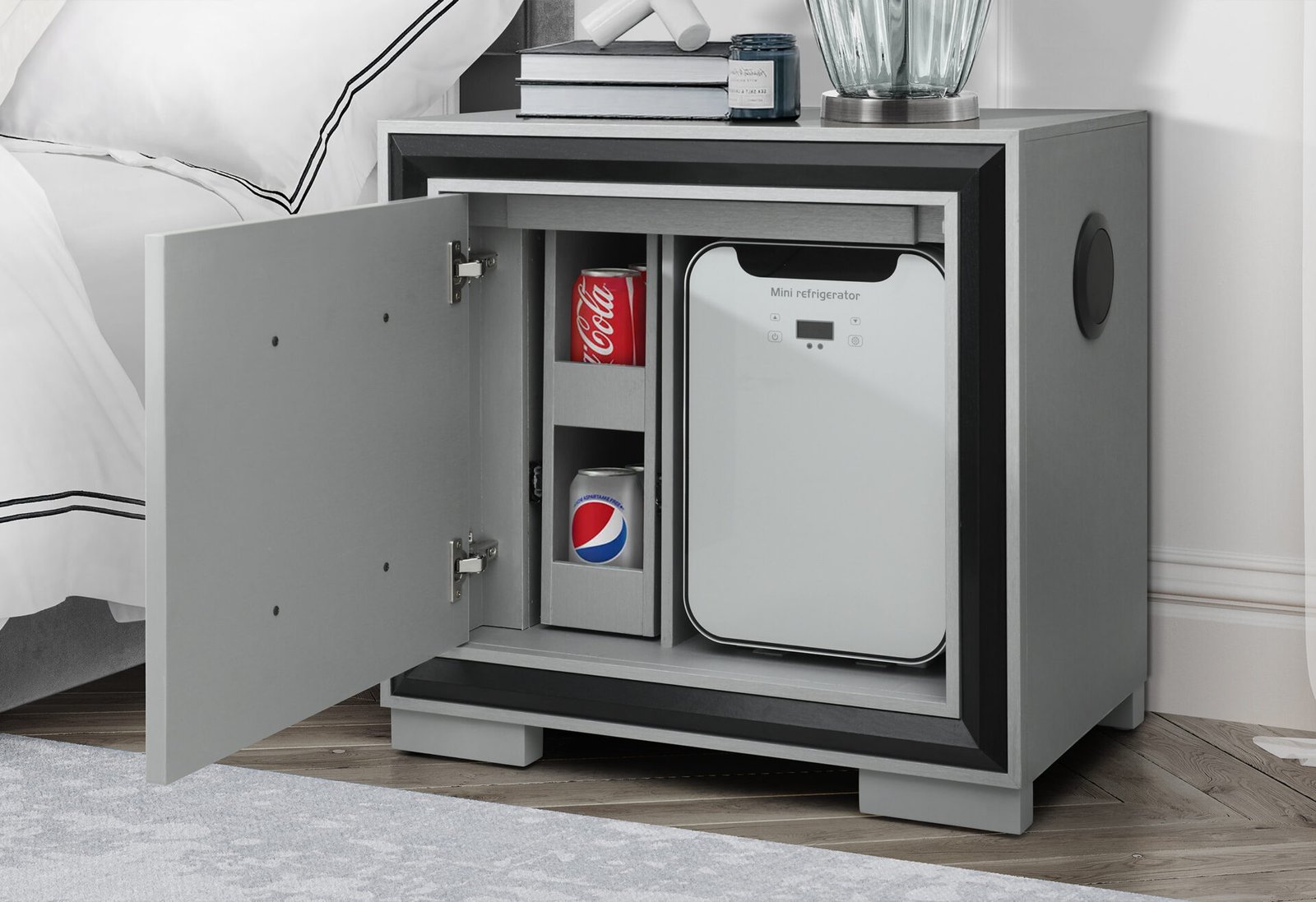 AMELIA GREY/BLACK FULL BED GROUP WITH LED, COOLER AND SPEAKER