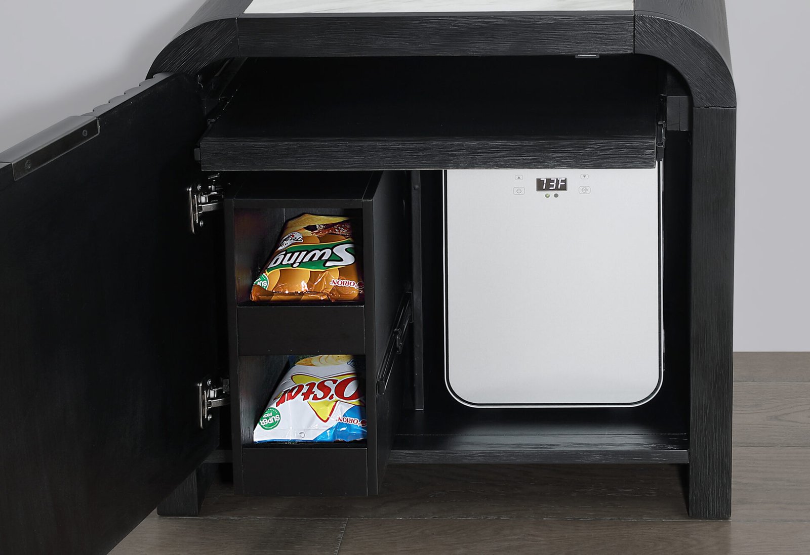 BECKETT WHITE/BLACK NIGHTSTAND WITH LED, COOLER AND SPEAKER