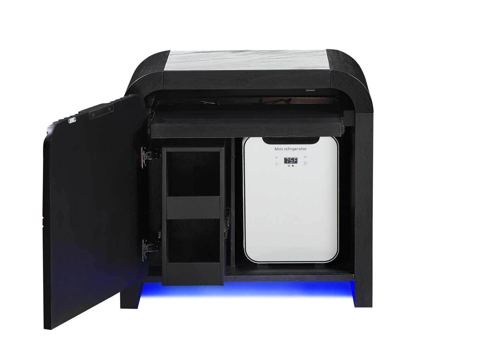 BECKETT WHITE/BLACK NIGHTSTAND WITH LED, COOLER AND SPEAKER