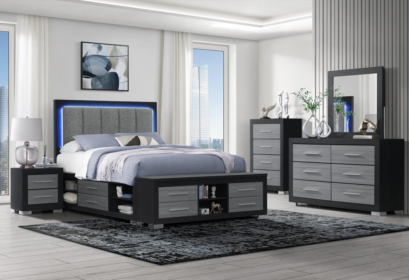 EMMA BLACK/GREY KING BED GROUP