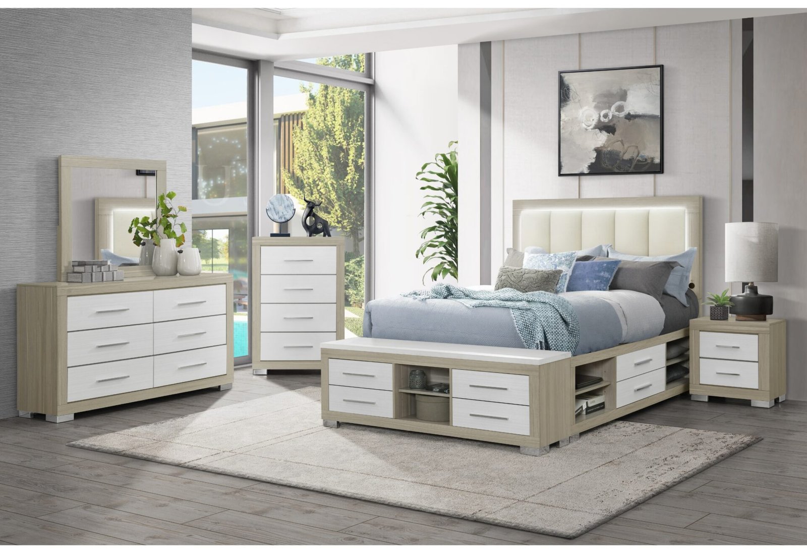 EMMA NATURAL/WHITE QUEEN BED GROUP